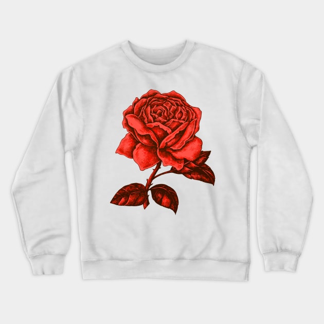 Rose Red Love Vintage Tattoo Illustration Roses Crewneck Sweatshirt by TravelTime